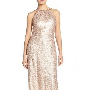 Gold 'Chandler' Sequin Halter Dress by AMSALE